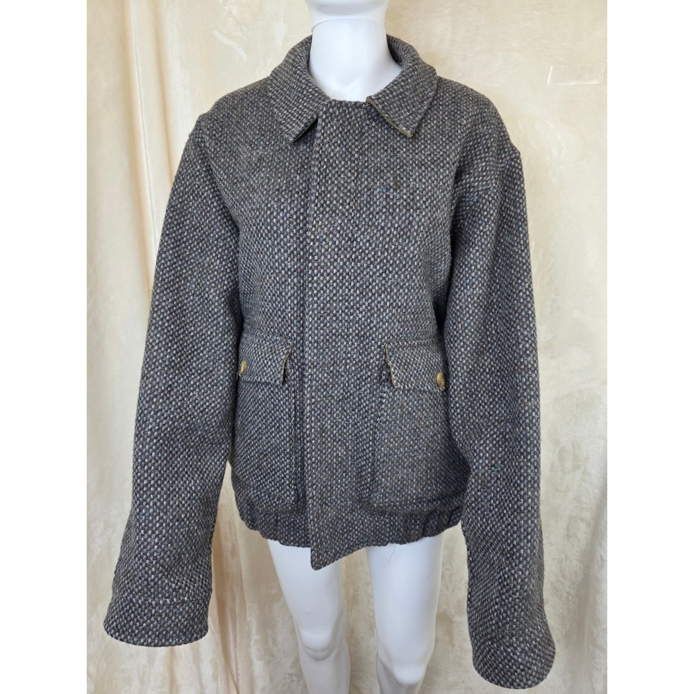 Vintage Pendleton Wool‎ Bomber Jacket Mens Large Grey Basketweave Tweed Full Zip